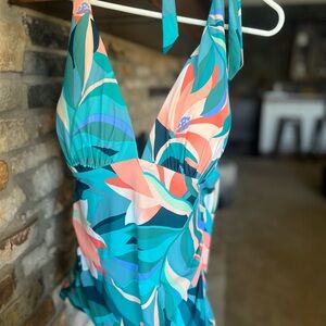 Tropical Halter Tankini Top Swimsuit